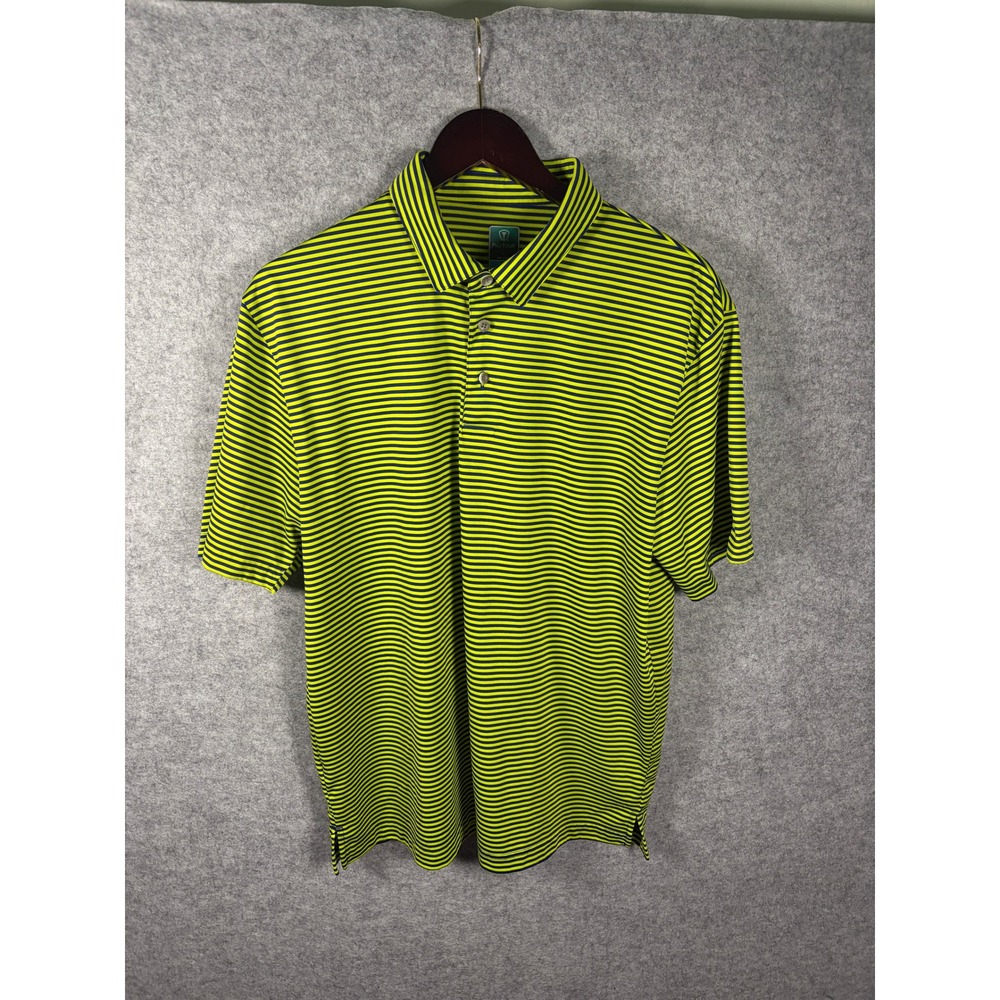 Pro Tour Coolplay Mens Large Polo Shirt Lime Green‎ Navy Blue Striped Golf Top